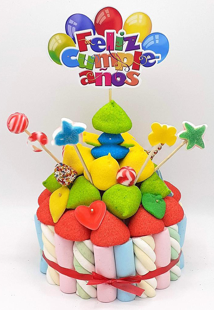 Tarta de chuches Feliz Cumpleaños Colores – Mis Tartas de Chuches